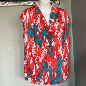 Michael Kors Sleeveless top. Orange with turquoise & white pattern. Size 1X.